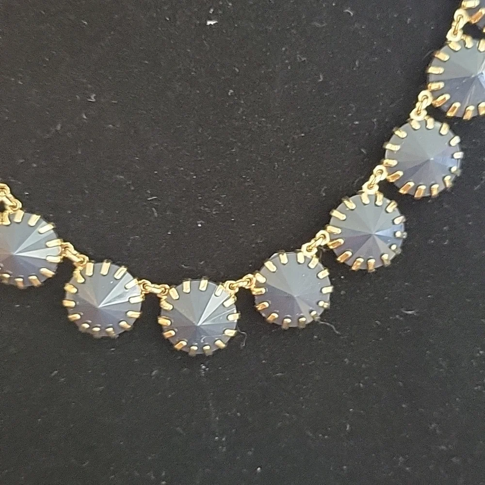 J Crew Venus Flytrap goldtone necklace with midnight blue acrylic stones - Picture 5 of 5